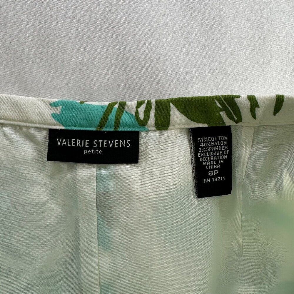 Valerie Stevens Skirt Sz 8P Petite Floral A-Line Knee Length Cotton Blend Green - Picture 9 of 11